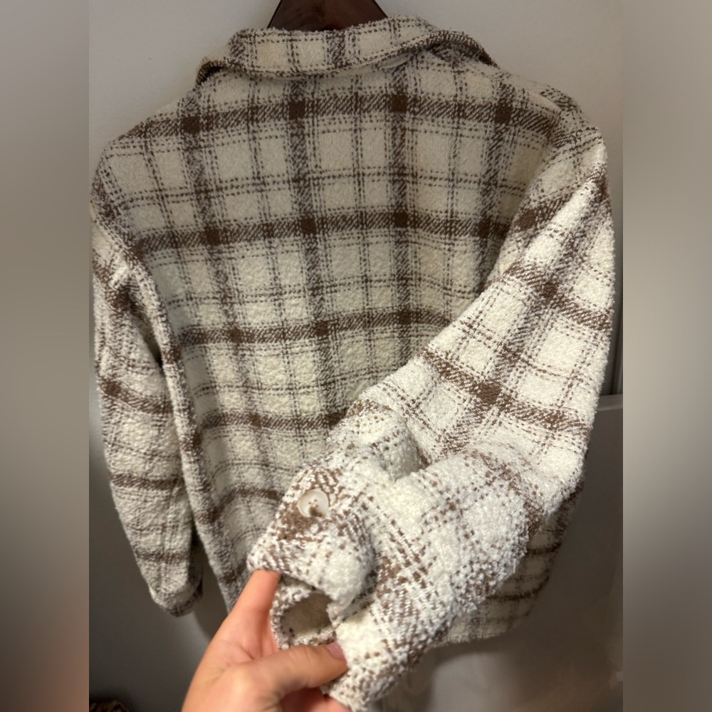 12th Tribe Beige Plaid Textured Jacket - Picture 6 of 7